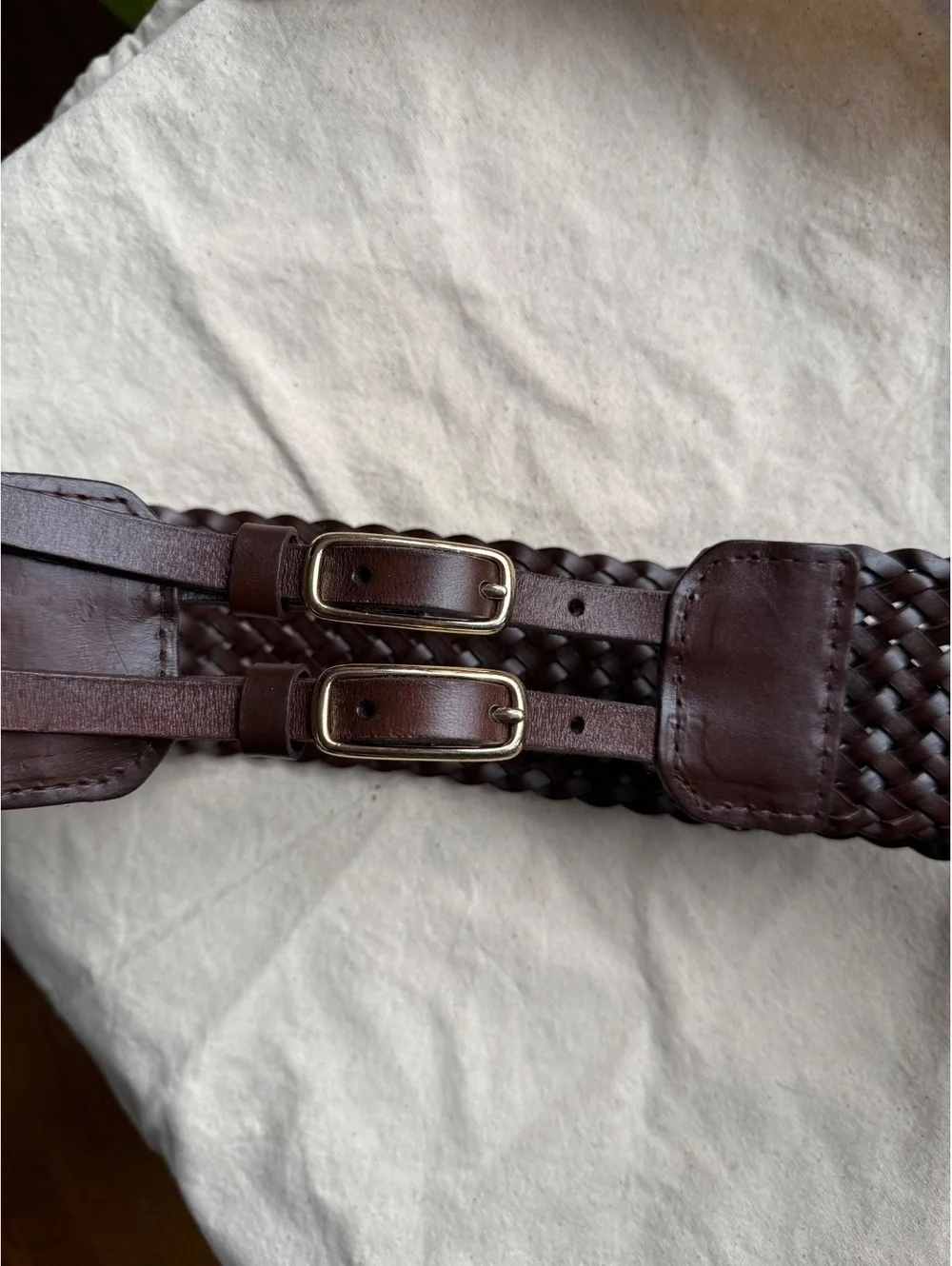 Talbots Brown Woven Leather Adjustable Belt Size Small